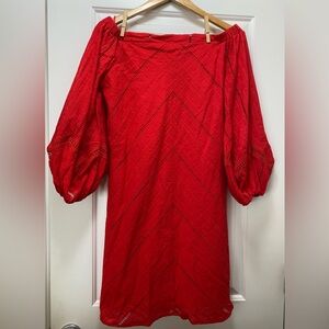 New York & Co Off-Shoulder Embroidered Red Dress S